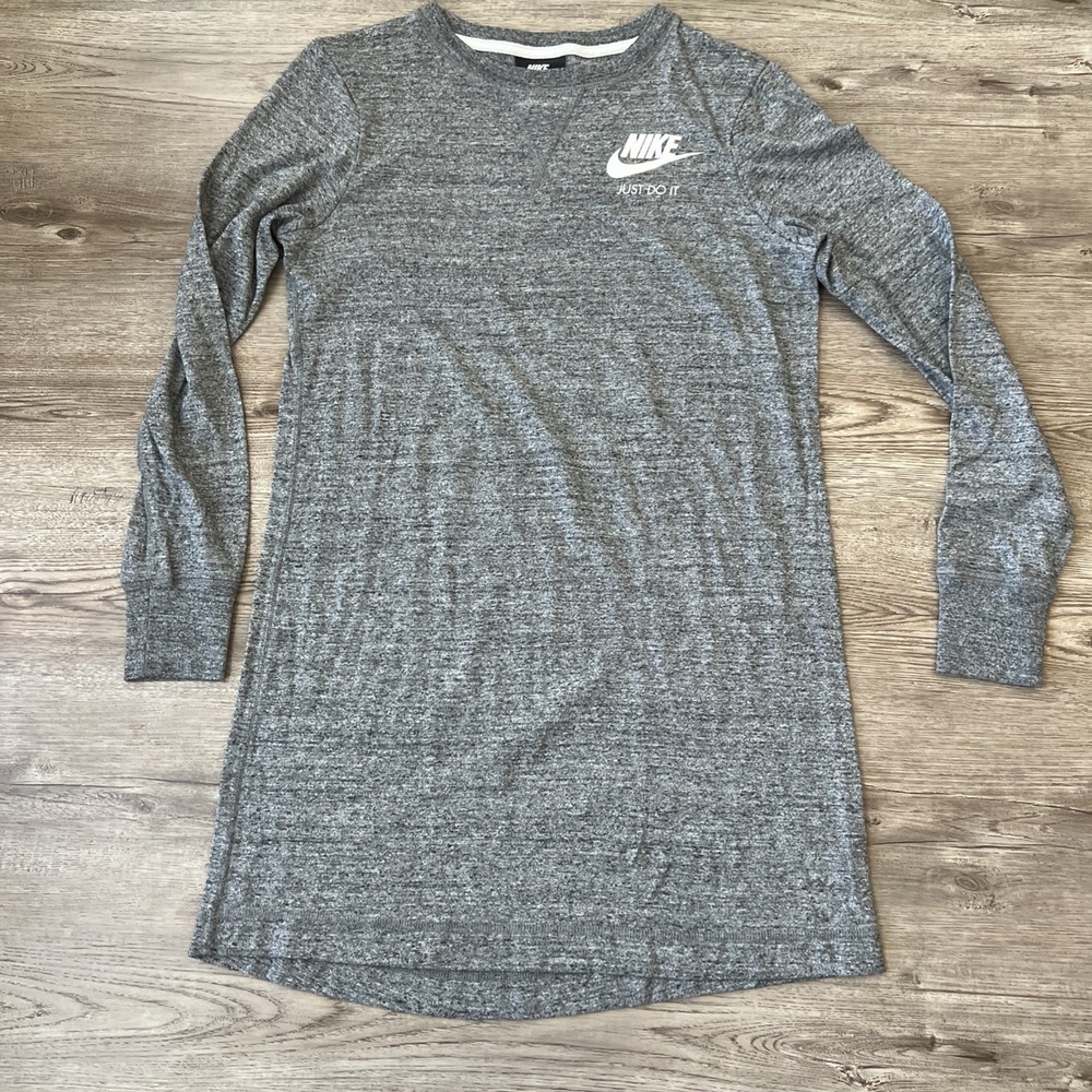 Nike Sportswear Long Sleeve Dress Womens XS Gray Heather Organic Cotton